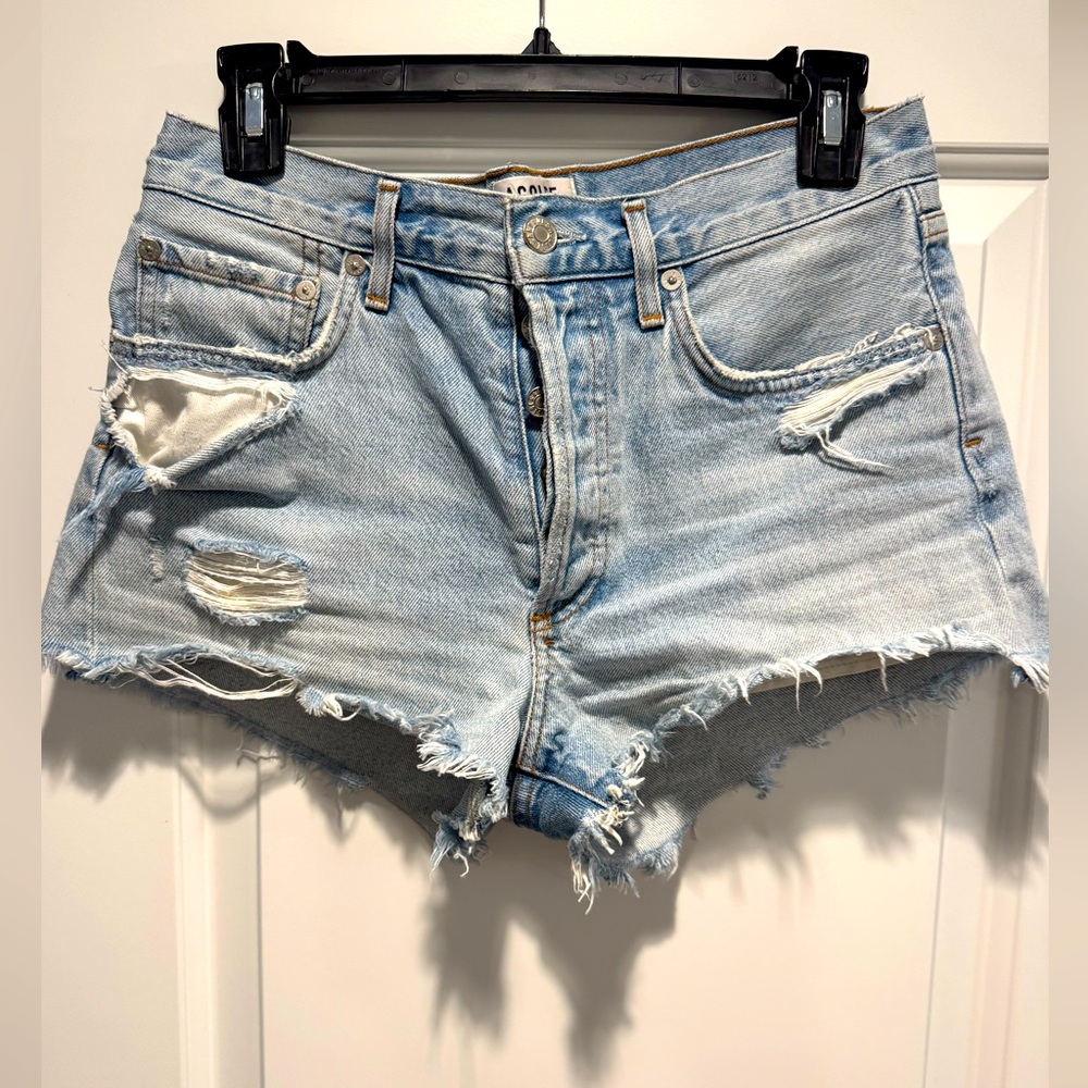 AGOLDE Light Blue Distressed cut off Denim Shorts